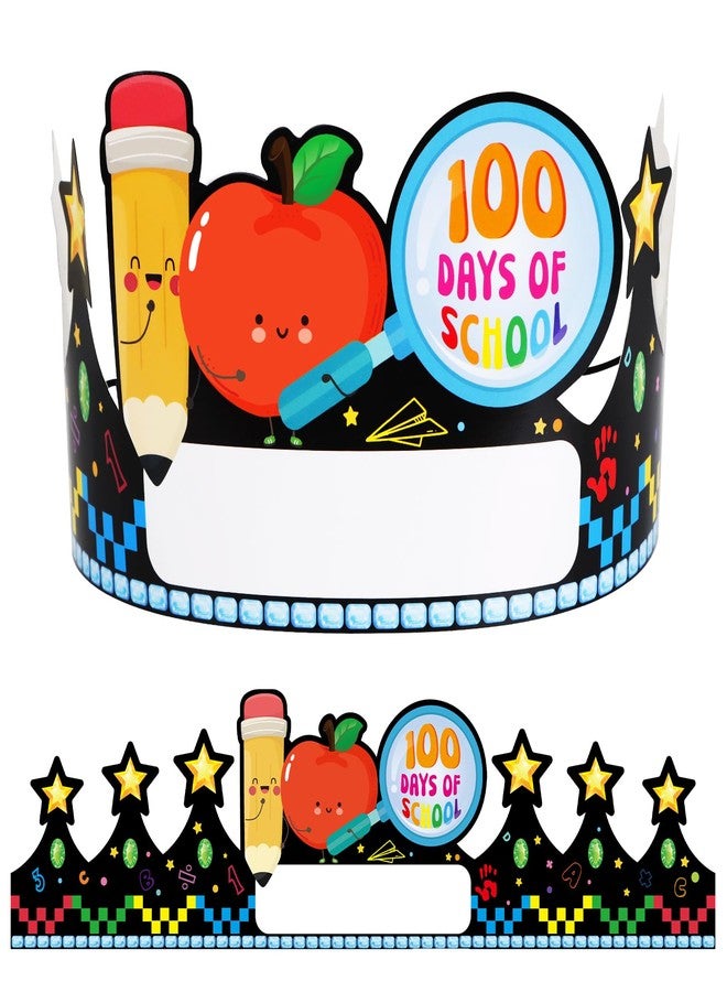 WhatSign 100th Day School Paper Crowns for Kids - 24 Pcs, Decorations, Birthday Party Hats for Classroom Supplies - Image 1